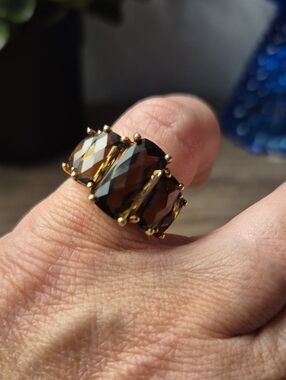 Vintage Thailand Gold Plated Sterling Smoky Quartz Sz5